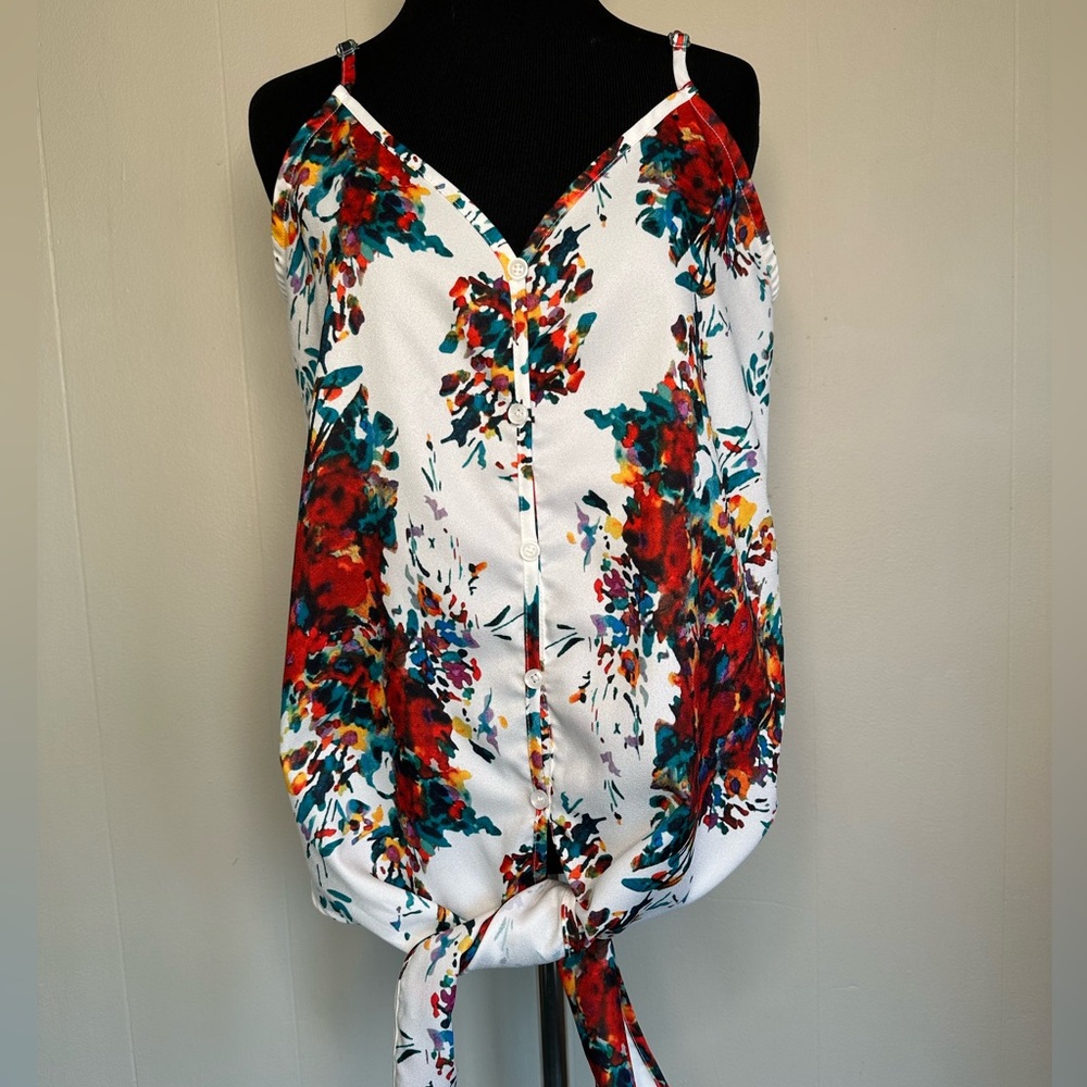 Women’s Floral Tie Tank With Adjustable Straps, Crop